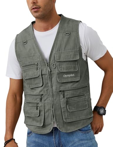 Gihuo Men's Fishing Vest Utility Safari Cargo Fly Vest with Multi Pockets - color: Army Green, size: 3X-Large