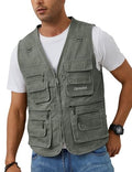 Gihuo Men's Fishing Vest Utility Safari Cargo Fly Vest with Multi Pockets - color: Army Green, size: X-Large