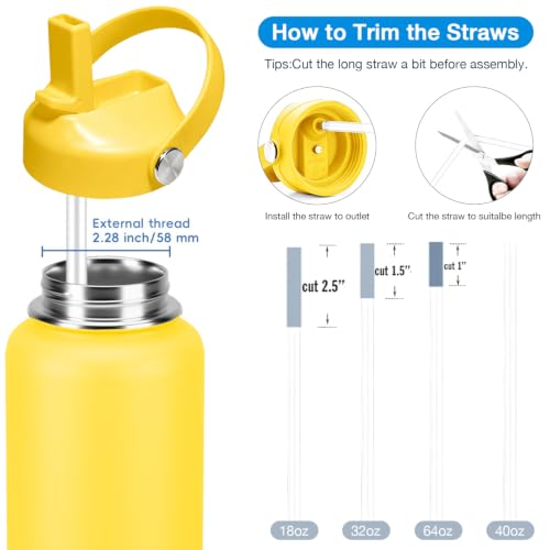 Straw lid for Hydroflask Wide Mouth Water bottle,Flex Straw Lid compatible with Hydro Flask 12 16 18 20 32 40 64 oz,Sports Straw Cap Flip Top Lid Water Bottle Lid Accessories… - color: Yellow 2