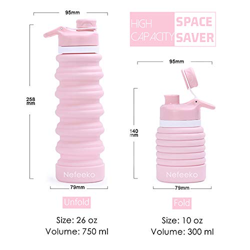 Nefeeko Collapsible Water Bottle, 26oz Silicone Foldable Water Bottles - color: D