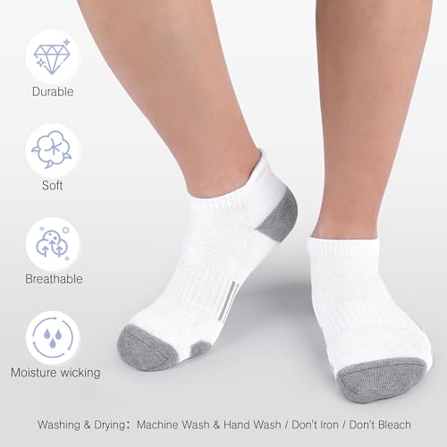 Felicigeely Athletic Running Ankle Socks Cushioned Low Cut Men Women 6 Pack - color: White+grey Stripe, size: 12-14