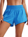 CRZ YOGA High Waisted Running Shorts 2.5" - color: Madagascar Blue, size: X-Large