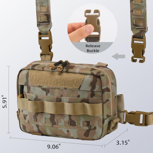 Outdoor Chest Bag for Men, Water-Resistant Fishing Chest Pack, Tactical Vest for Running, Cycling, Hiking - color: Khaki Camo