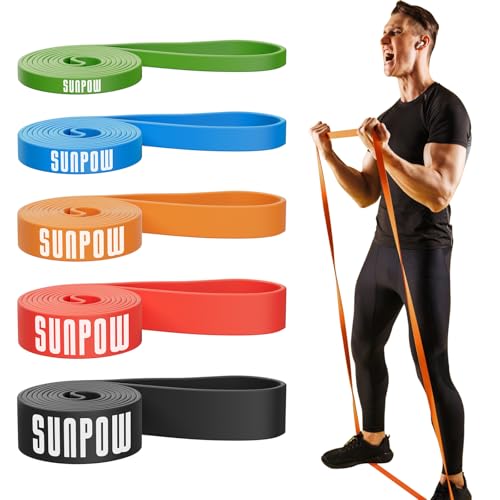 SUNPOW Pull Up Assistance Bands Set of 5 Resistance Heavy Duty Workout Exercise Stretch Fitness Bands Assist Set for Body, Instruction Guide and Carry Bag Included - color: Colourful（5-145lbs）