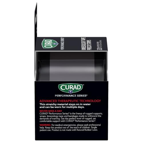 CURAD Performance Series Kinesiology Tape, Black, 2 x 10 in Each, 20 Strips
