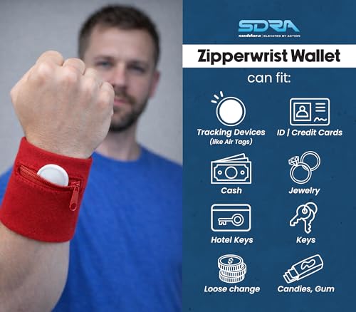 Suddora Zipper Wrist Pouch - Sweatband/Wristband Wallet for Keys, ID, Cards, Cash - color: Red