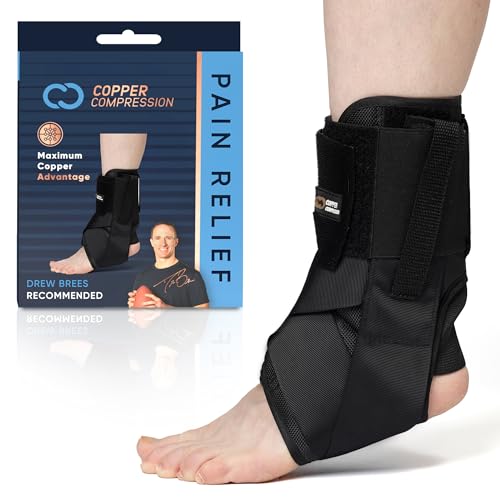 Copper Compression Ankle Brace - Adjustable Lace Up Support - Adjustable Straps for Sprains, Swelling, Injury & Sports – Breathable Neoprene Sleeve with Copper Infused Fabric for Men & Women - S/M - size: Small/Medium