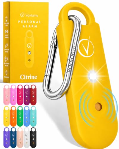 Vantamo Personal Alarm for Self Defense with Low Battery Notice, Strobe Light & Extra Loud 130 dB Double Speakers Safety Keychain Set for Women, Rechargeable Panic Button for Womens Self Defense - color: Citrine