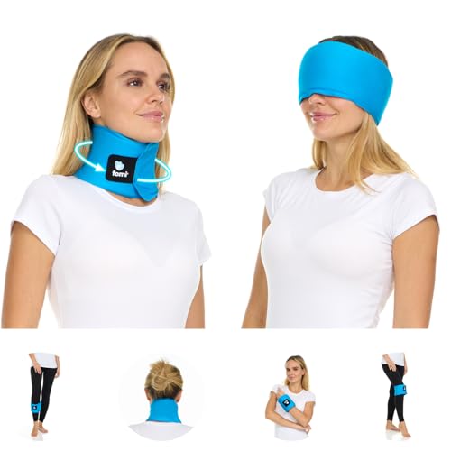 FOMI Premium Hot Cold Multi Function Solid Gel Ice Pack | Neck, Forehead, Eye, Wrist, Knee, Shin Cool Compress | Adjustable Wrap for Stiff Neck, Migraine, Headache, Meniscus, Carpel Tunnel Pain Relief