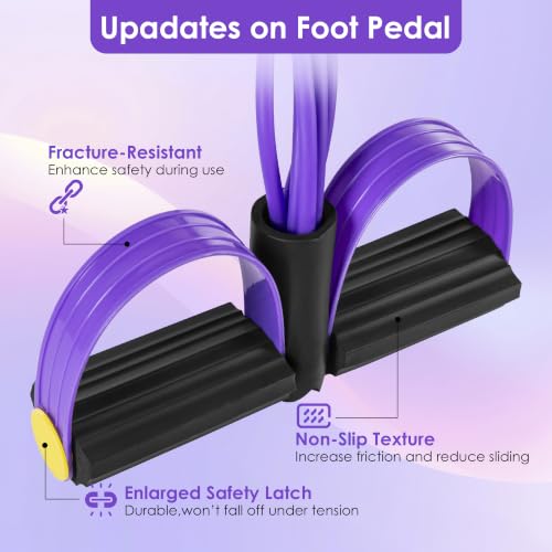 Pedal Resistance Band with Handle, Foot Pedal Resistance Band for Women, Multifunction Exercise Bands for Home Gym Full Body & Working Out - color: black/purple