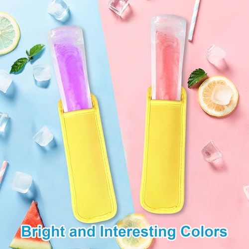 JANYUN 24 Pack Yellow Popsicle Bags Ice Pop Sleeves Antifreezing Holder - color: Yellow