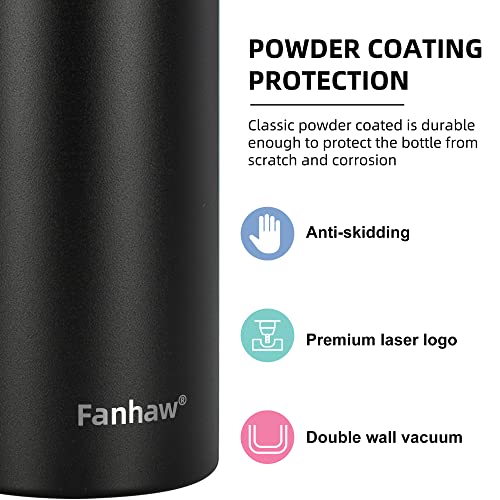 Fanhaw 24oz Kids Stainless Steel Water Bottle with Straw Lid, Black - color: Black, style: 24 Ounces