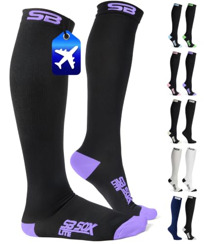 SB SOX Lite Compression Socks for Flying (15–20 mmHg) - color: Black/Purple, size: L/XL