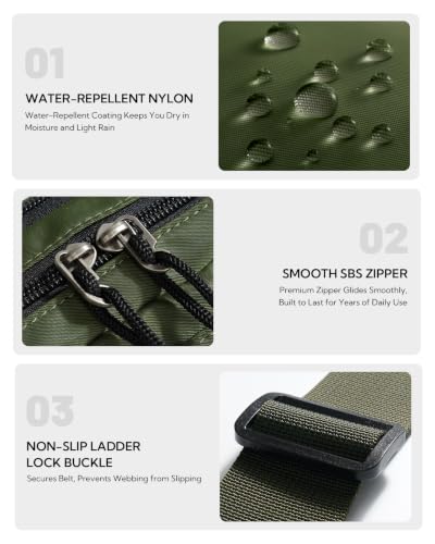 WATERFLY Fanny Pack Waist Bag: 2.5L Large 5 Zipper Pockets for Women Men - color: Military Green