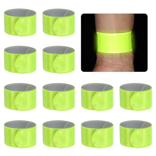 PATIKIL 22cm/8.7in Reflective Bands, 12pcs Reflective Arm Bands Straps Wrist Reflective Running Gear Safety Reflective Straps Bracelets High Visibility for Night Walking Bicycle - color: Yellow