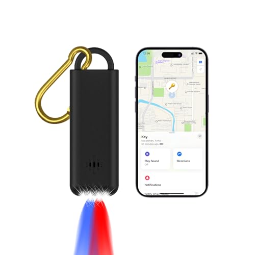 3-in-1 Personal Alarm Keychain with Apple Find My - 130dB Emergency Siren, LED Strobe Flashlight, GPS Tracker Keychain for Women, Kids, Seniors - Real-Time Location, Anti-Loss, iOS Only - color: Dark Gray