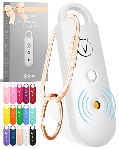 Vantamo Personal Alarm for Self Defense with Low Battery Notice, Strobe Light & Extra Loud 130 dB Double Speakers Safety Keychain Set for Women, Rechargeable Panic Button for Womens Self Defense - color: Snow