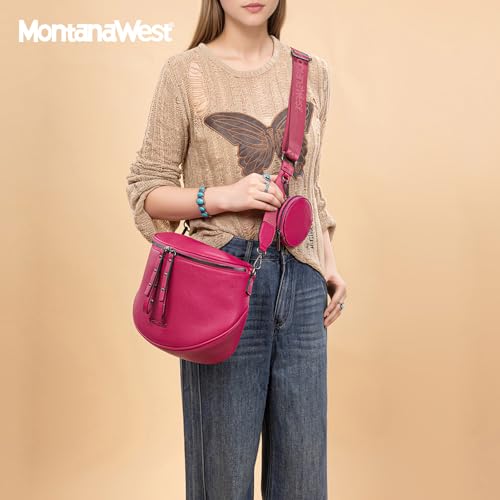 Montana West Crossbody Bag for Women, Vegan Leather Bum Bag with Coin Purse - color: Hot Pink