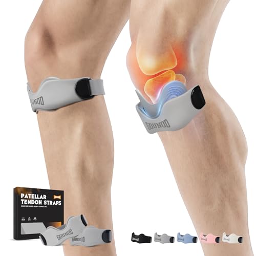 GOUNOD Patellar Tendon Support Strap 2 Pack,Silicone Knee Strap for Knee Pain Relief,Patella Band for Basketball, Jumpers Knee, Tendonitis, Running, Hiking, Soccer, Osgood Schlatter（Grey） - color: Gray