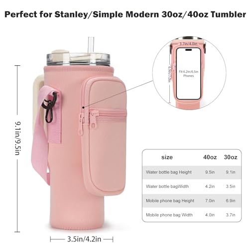GOEWY Water Bottle Carrier Bag for Stanley Cup 40/30oz with Phone Pockets - color: Light Pink, size: 30oz