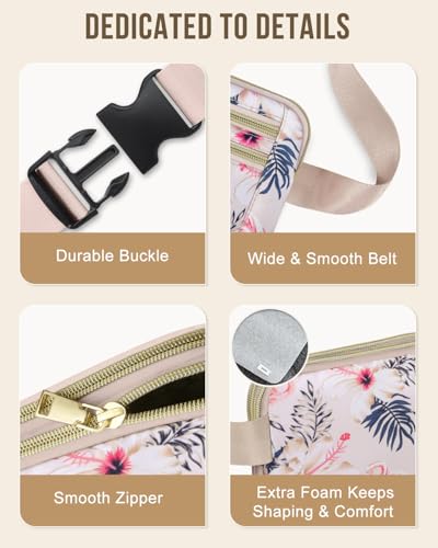 Capolo Fanny Packs for Women 4 Zip Pocket Crossbody Belt Bag Waist Bags - color: Flamingo, size: Medium