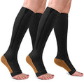 CTHH Zipper Compression Socks for Women and Men Toeless Knee High Stocking - color: Black/Yellow, size: Small-Medium