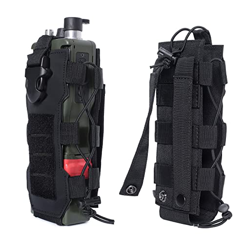 Tactical Molle Water Bottle Pouch & Adjustable Radio Holster Pouch Holder - color: Black
