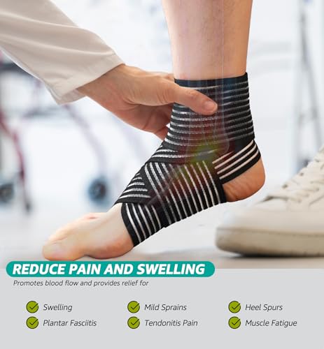 HiRui Foot & Ankle Brace 2 Pack, Adjustable Compression Wrap for Men & Women – Helps with Sprains, Plantar Fasciitis, Achilles Tendonitis, Arthritis, Running, Sports, Gym – Fits in Shoes (Black) - color: Black