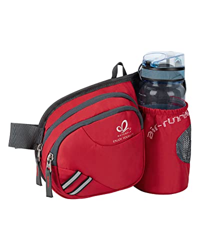 WATERFLY Fanny Pack Waist Bag: Waist Pack for Women Men with Water Bottle Holder Hiking Fanny Pack for Running Walking DogWalking Travel Cycling - color: Red