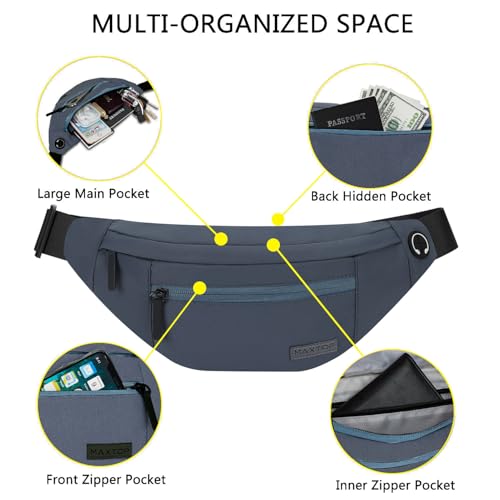 MAXTOP Large Fanny Pack for Men Women Sling Bag with 4-Zipper Pockets - color: Dim Grey, size: Large