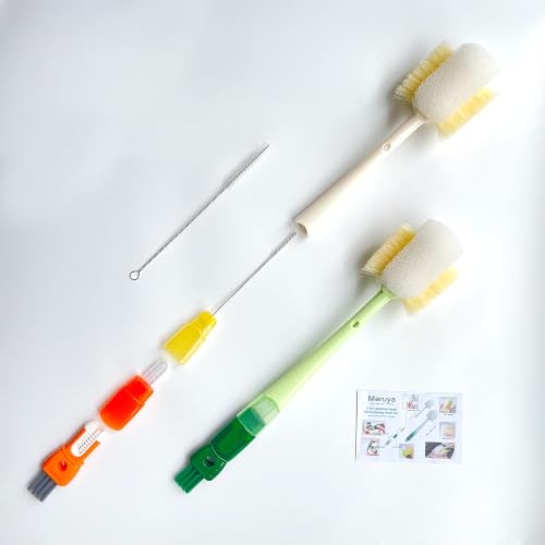 5 in 1 Bottle Cleaning Brush Set, Detail for Baby Bottle Cleaner - color: Orange & Green