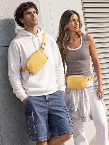 ODODOS Unisex Mini Belt Bag with Adjustable Strap Small Fanny Pack for Workout Running Traveling Hiking, Buff Yellow - color: Buff Yellow