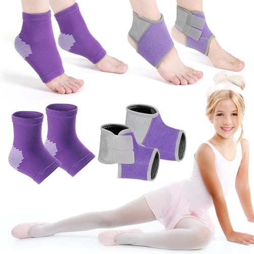 Tarpop 2 Pairs Kids Ankle Brace, Compression Sleeves, M+S, Purple - color: Purple, size: Small,Medium