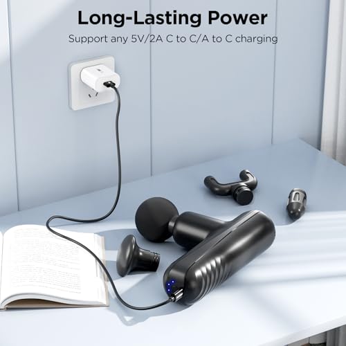 Mini Massage Gun, Powerful Handheld Muscle Massager for Muscle Relaxation, Deep Tissue Percussion Small Massage Gun Travel Massager with 4 Massage Heads Silent Brushless Motor, Black - color: Black