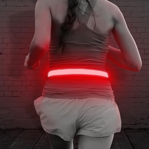 Illumifun LED Running Belt - USB Rechargeable Light Up Sash, High-Visibility Elastic Waistband Light for Running Cycling Hiking Camping Nighttime Activities - color: Red