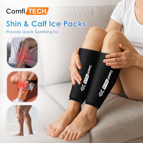 ComfiTECH 2 Pack Shin Splint Ice Pack Wrap, Reusable Calf Leg Ice Sleeve, M - size: Medium
