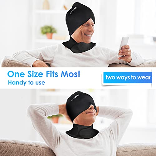 ComfiTECH Cold Cap and Neck Ice Pack Wrap Gel Combo, Care Package for Head and Cervical, Medium - size: Medium, style: Black