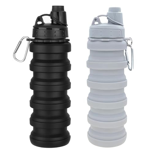 Collapsible Water Bottles 2 Pack 500ml Black+Light Grey - color: Black+Light Grey