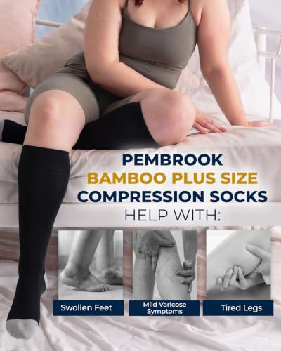 Pembrook® 3 Pairs Plus Size Compression Socks Wide Calf - Bamboo Viscose - color: Black - 3 Pairs, size: X-Large