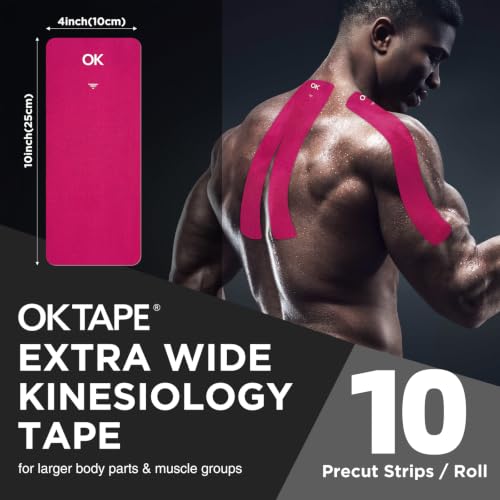 OK TAPE Extra Wide Kinesiology Tape for Shoulder, Back, Precut Strips - color: Pink, size: 1 Roll