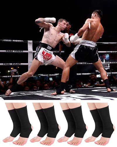 Handepo 4 Pairs Muay Thai Ankle Support Compression Ankle Sleeve, Black - color: Black