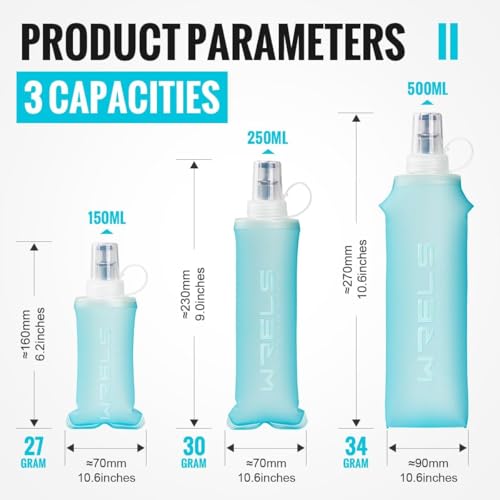 WRELS Soft Flasks Running Water Flask Folding Soft Water Bottles Small for Outdoor Sports Hiking Hydration Pack 5oz/8oz/17oz(BLUE,8oz) - color: Blue, style: 250ml/8oz