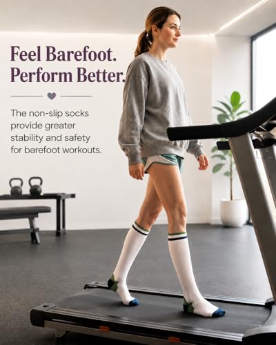 Compression Socks with Grips for Women Toe Pilates Socks Grippy Socks Woman Hospital Non Slip for Pregnancy Nurse - color: B04-Coffee/White