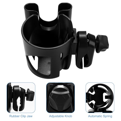 Accmor Stroller Cup Holder, Universal Cup Holder for Walker Wheelchair Bike Scooter, 360° Rotatable Stroller Cup Holder Attachment Walker Wheelchair Accessory - color: Cup Phone Holder-Black