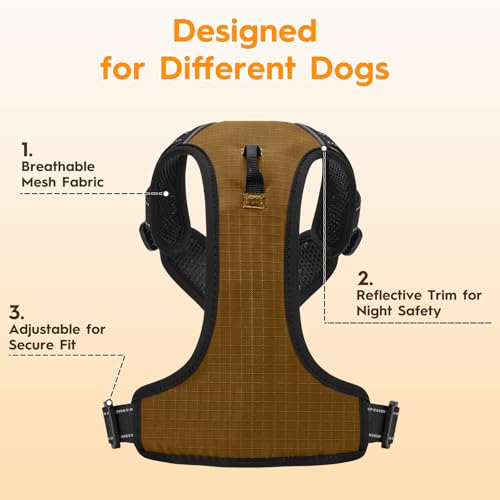 No Pull Dog Harness, No-Choke Soft Padded Reflective Dog Vest Harness with Front Clip & Top Handle, 2 Quick-Release Buckles, Adjustable for Small Medium Large Dogs - color: Brown, size: X-Small