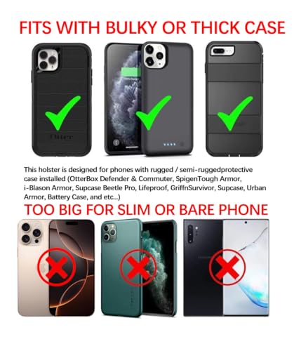 Heavy Duty Nylon Phone Holster with Built-in Card Slot, Vertical & Horizontal Belt Clip Pouch for iPhone 16/17 Pro Max & Galaxy S24/S25 Ultra