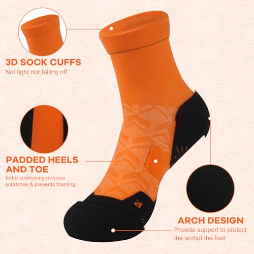 NIcool Cycling Socks For Men, 1/3 Pairs Bright Seamless Compression Running Crew Socks Youth Cushioned Tennis Quarter Socks - color: 3 Pairs Orange