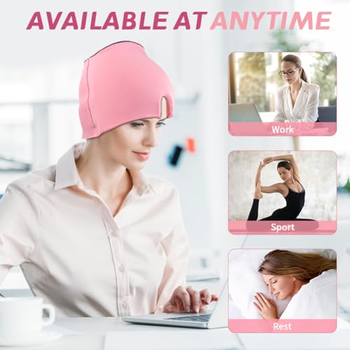 Migraine Relief Cap, Soothing Headache Ice Face Mask Products - color: Pink+green