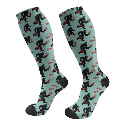 FREEHOTU Compression Knee High Socks for Women/Men Circulation 15-20 Mmhg - color: Bigfoots Baccon