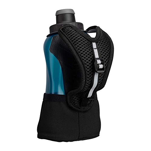 Nathan Running Handheld Water Bottle Adjustable No-Grip Quick Squeeze Lite Hand Strap. Reflective Hydration - color: Black / Marine Blue, style: 12oz